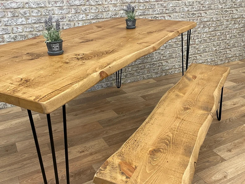 Dining table angled view showing tabletop and legs