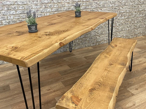 Dining table angled view showing tabletop and legs