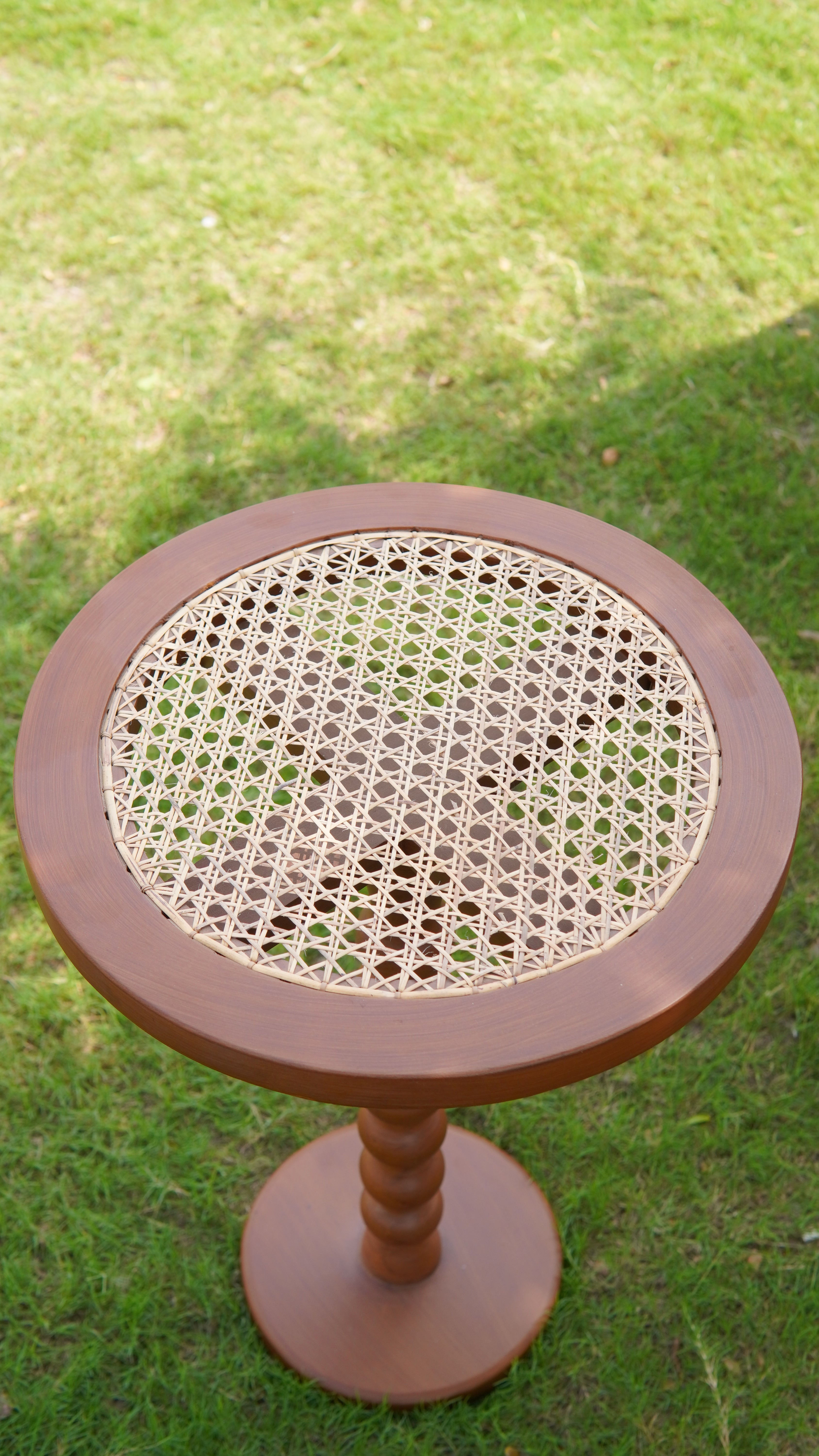 "Eco rattan table styled in living room"