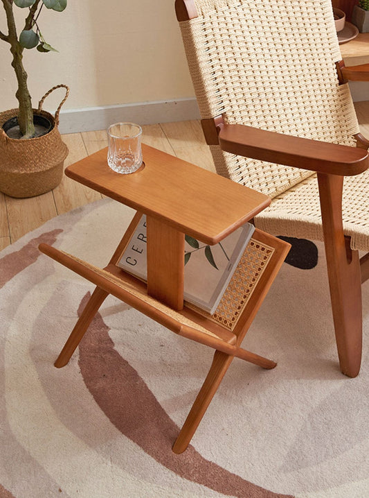 Front view of Prestige rattan side table showing round woven top