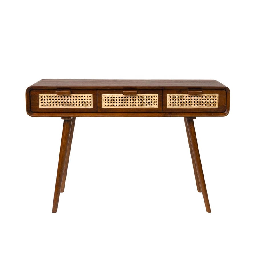 Front view of Vanra console showing rattan detailing