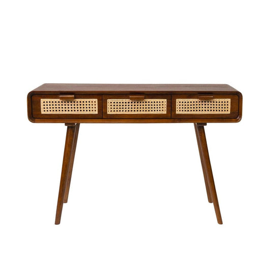 Front view of Vanra console showing rattan detailing