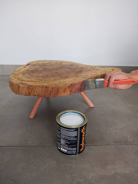 Glossy pecan-stained live edge plant stand with metal legs
