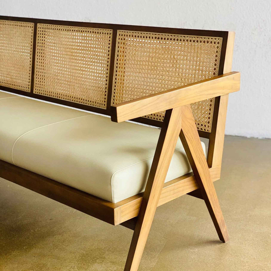 Hand Weave Rest bench styled in an entryway or living room