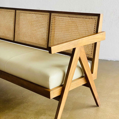 Hand Weave Rest bench styled in an entryway or living room