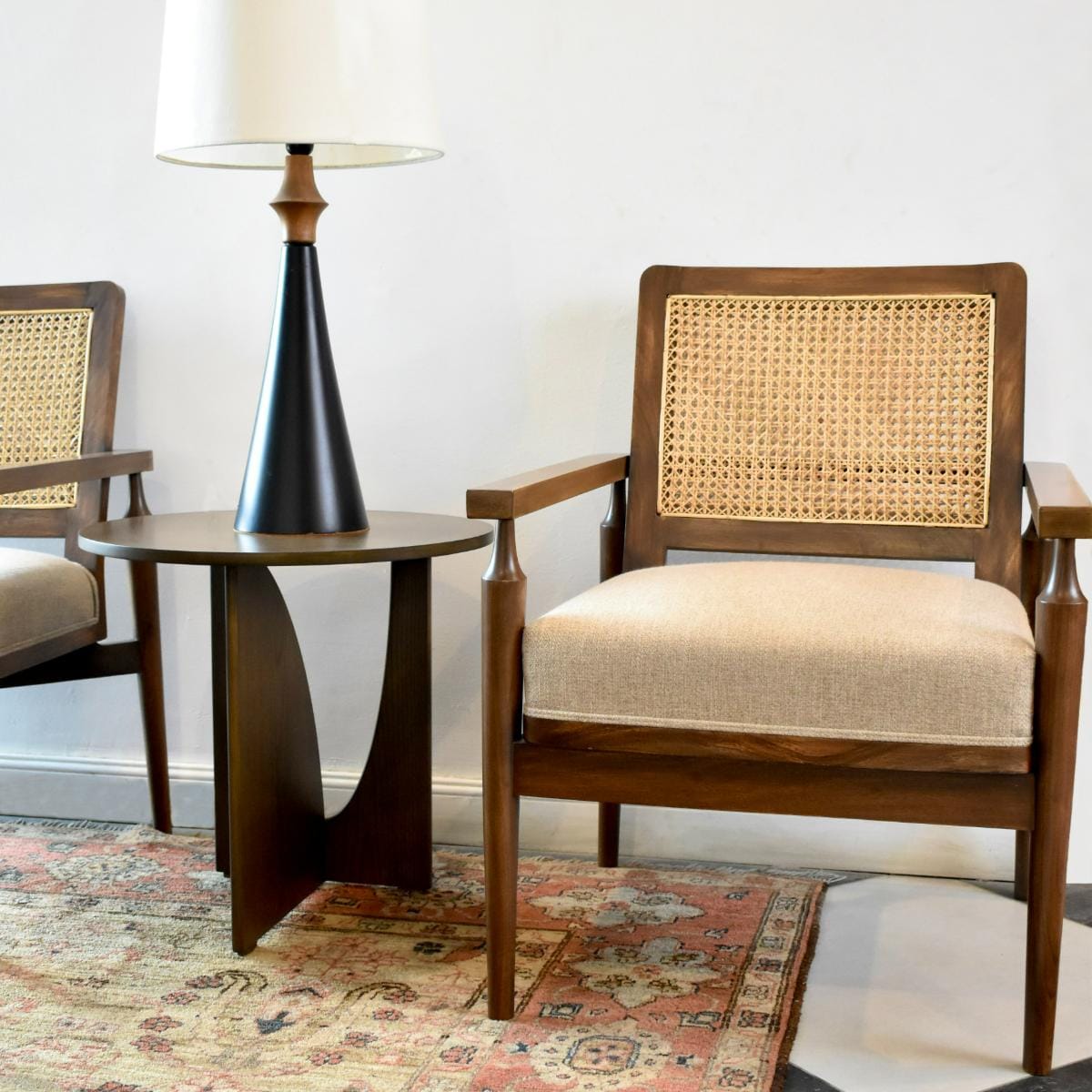 Handcrafted Sheesham wood and rattan lounge chair