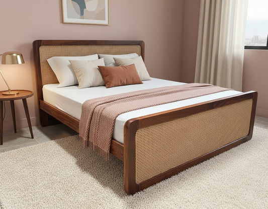Handcrafted Sheesham wood and rattan cane bed