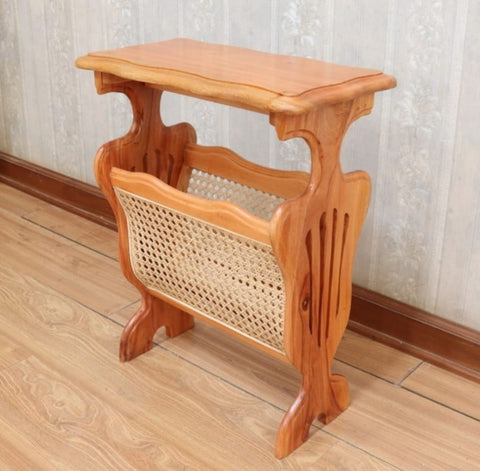 Handcrafted Sheesham wood rattan bedside table
