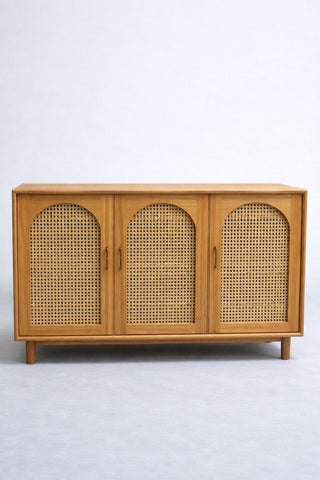 Handcrafted cane storage cabinet with woven doors
