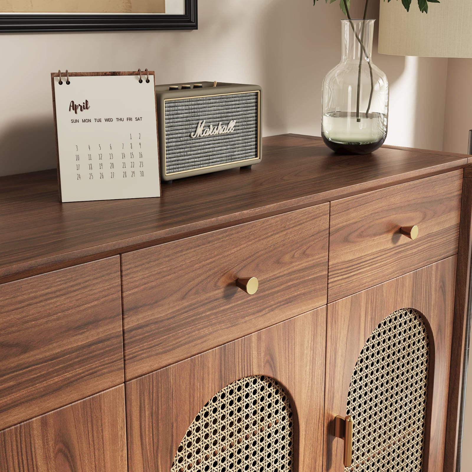 Handcrafted cane work shoe rack with wooden frame