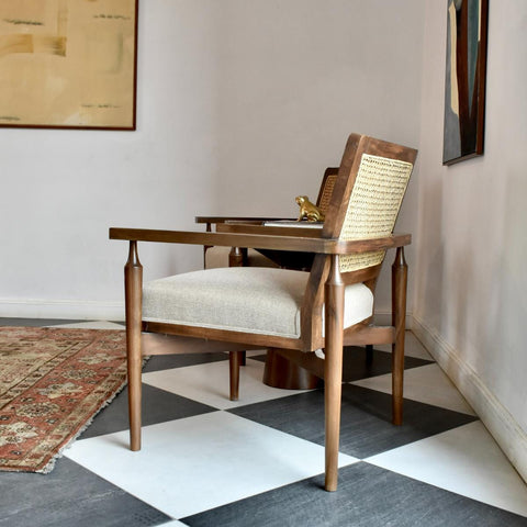 Handcrafted wooden rattan accent chair by The Rural Gallery
