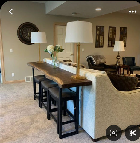Handmade bar table with live edge top in kitchen setting