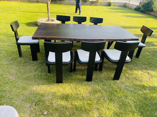 Large dining table front view showing base and legs