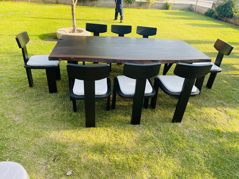 Large dining table front view showing base and legs