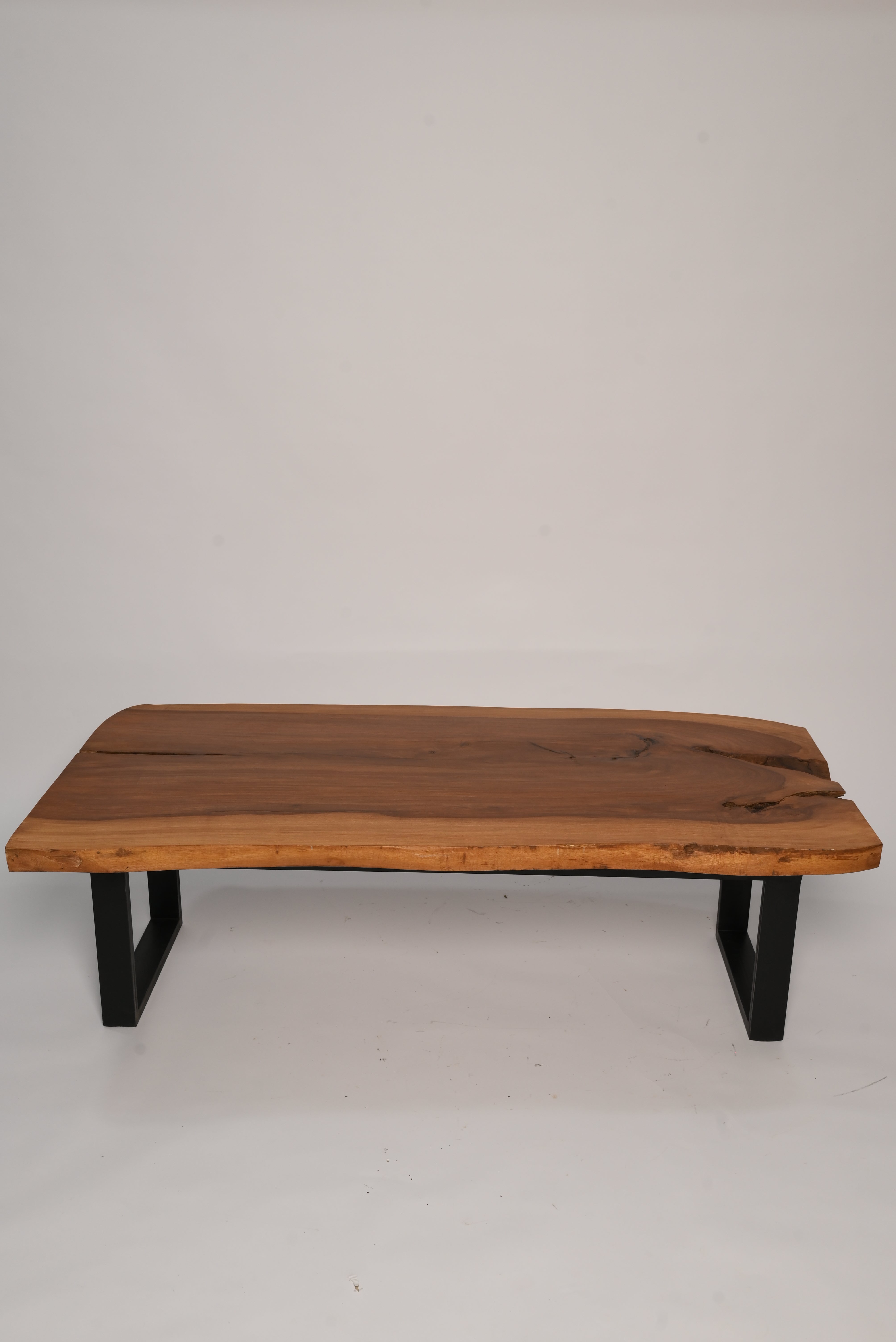 Live edge wood table top, overhead view