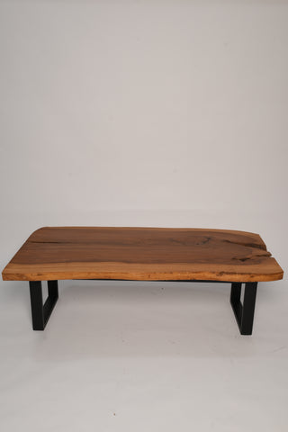 Live edge wood table top, overhead view
