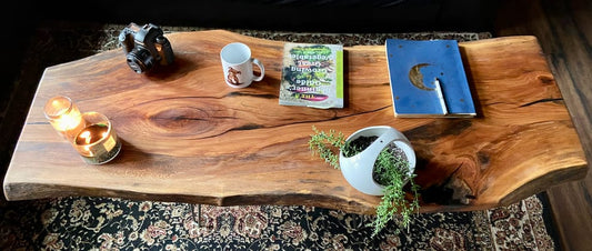 Live edge center table with metal frame legs