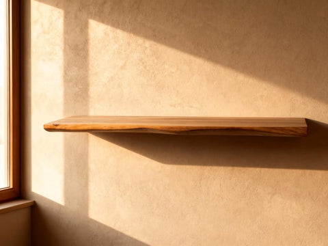 Live edge floating shelf, detail of natural edge