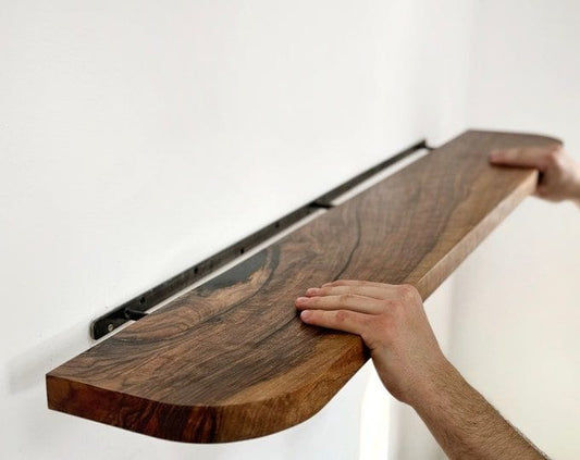 Live edge floating shelf natural grain close-up