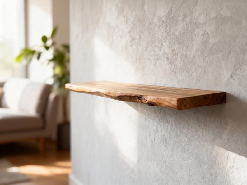 Live edge floating shelf, top view