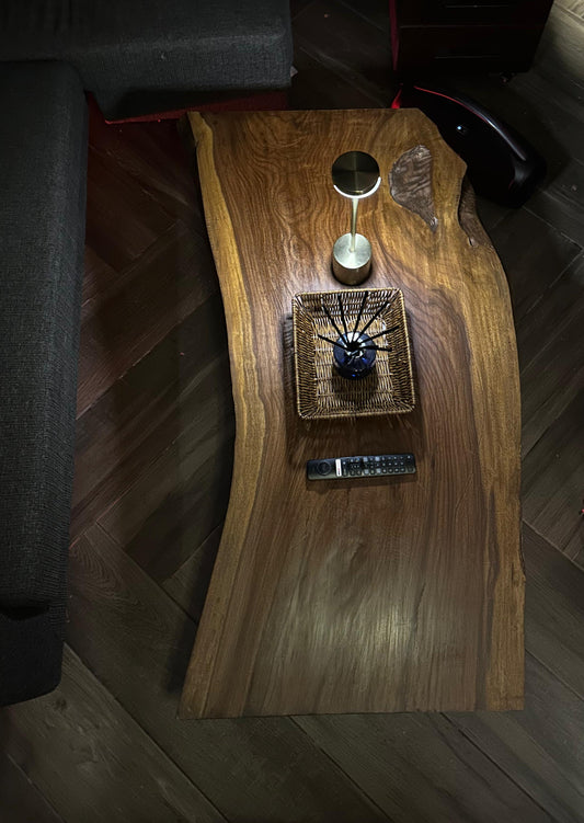 Live edge rustic center table, full front view