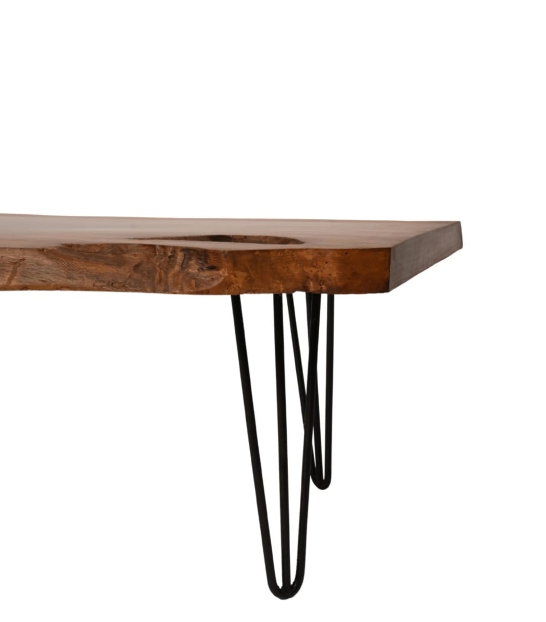 Live edge rustic table styled in a living room
