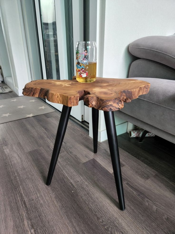 "Live edge sheesham coffee table in living room setting"