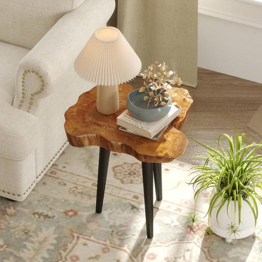 "Live edge sheesham coffee table metal legs detail"