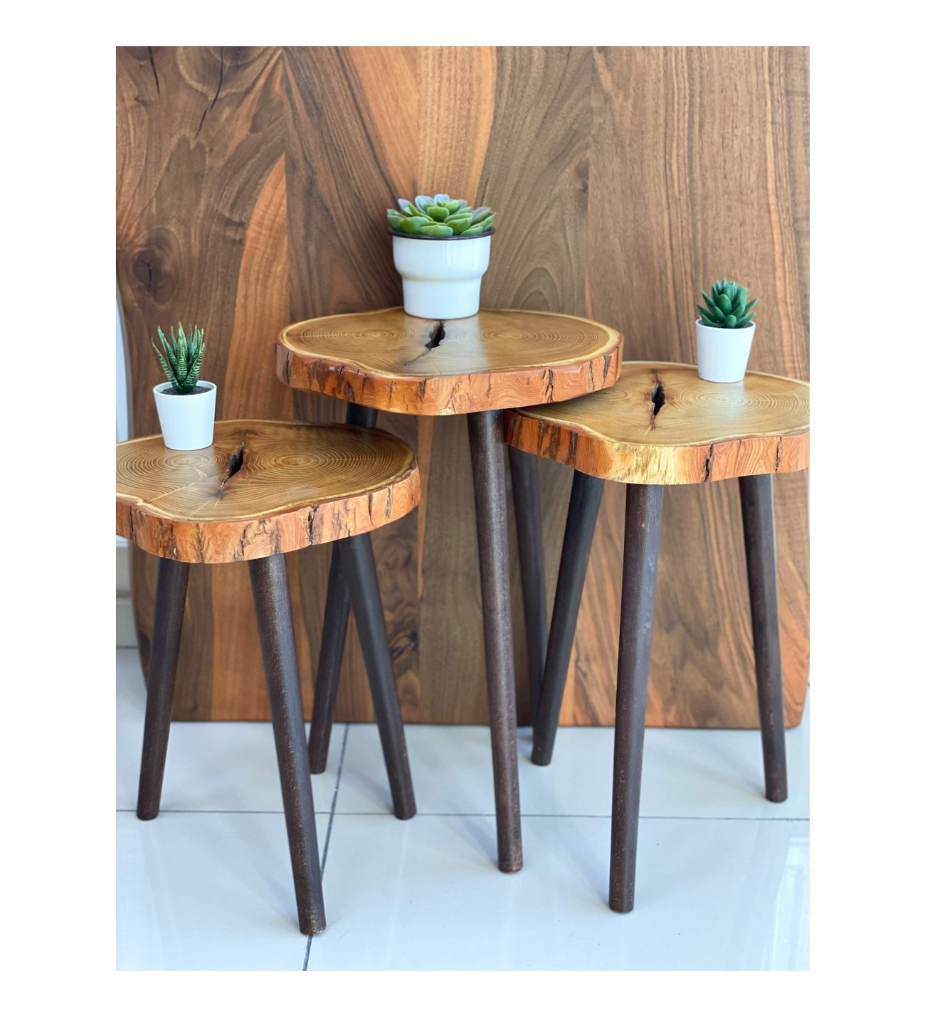 "Live edge sheesham coffee table set of three"