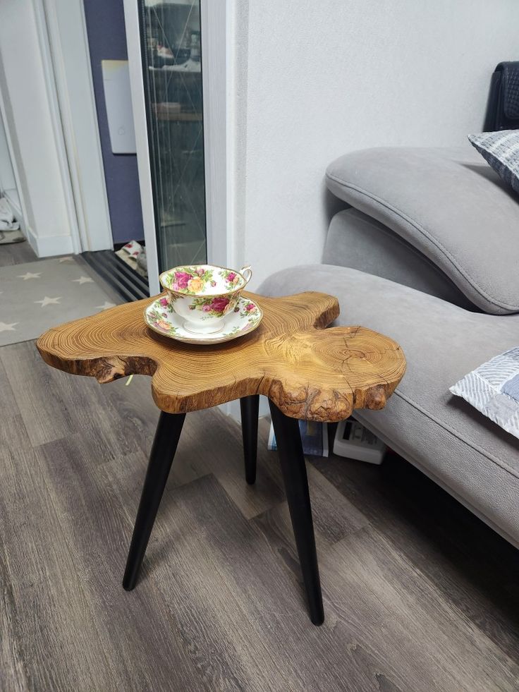 "Live edge sheesham coffee table side view"