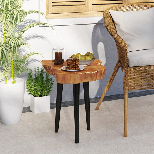 "Live edge sheesham coffee table with glossy finish"