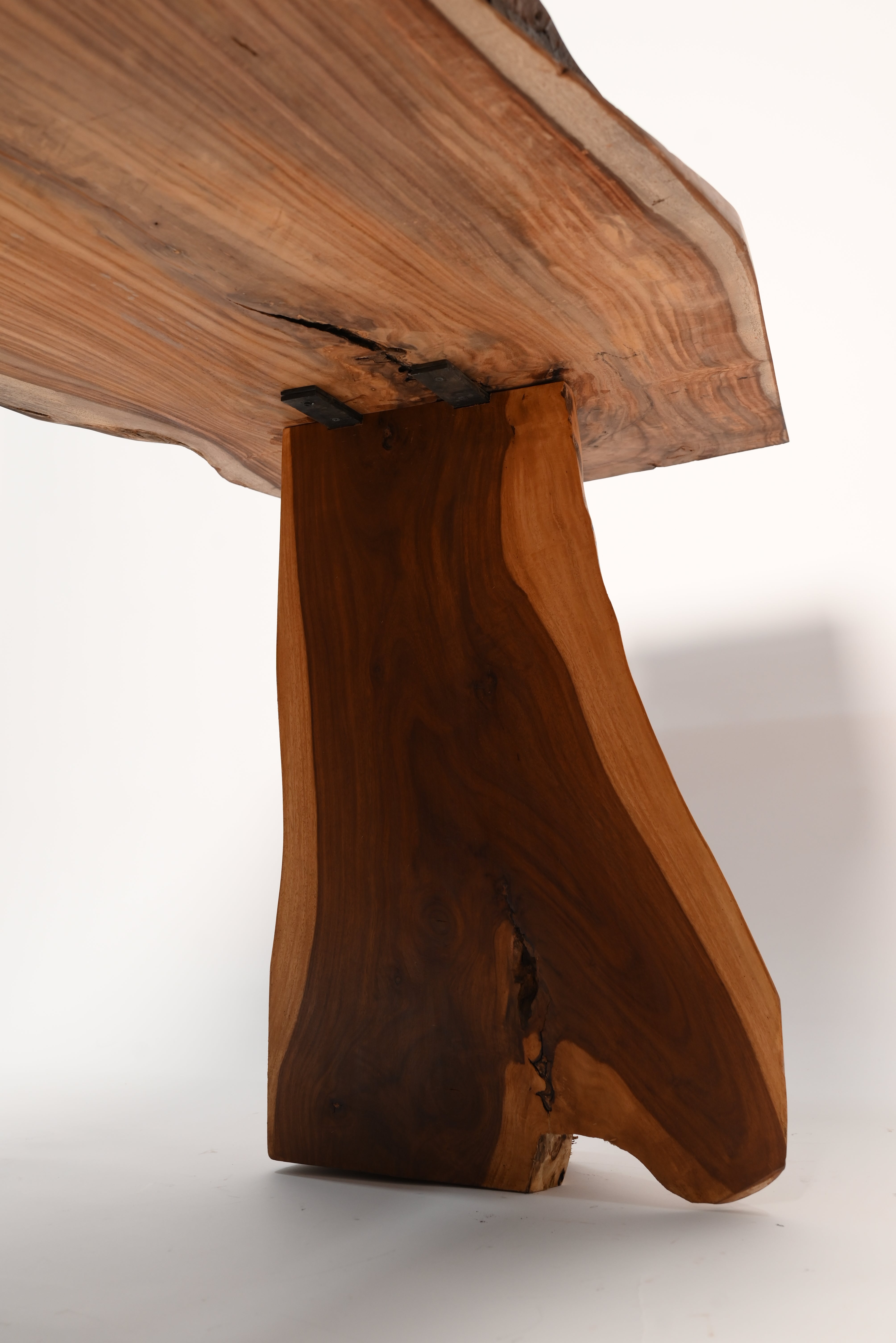 "Live edge sheesham dining table angled view"