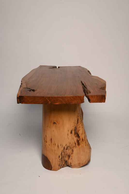 "Live edge sheesham dining table front view"