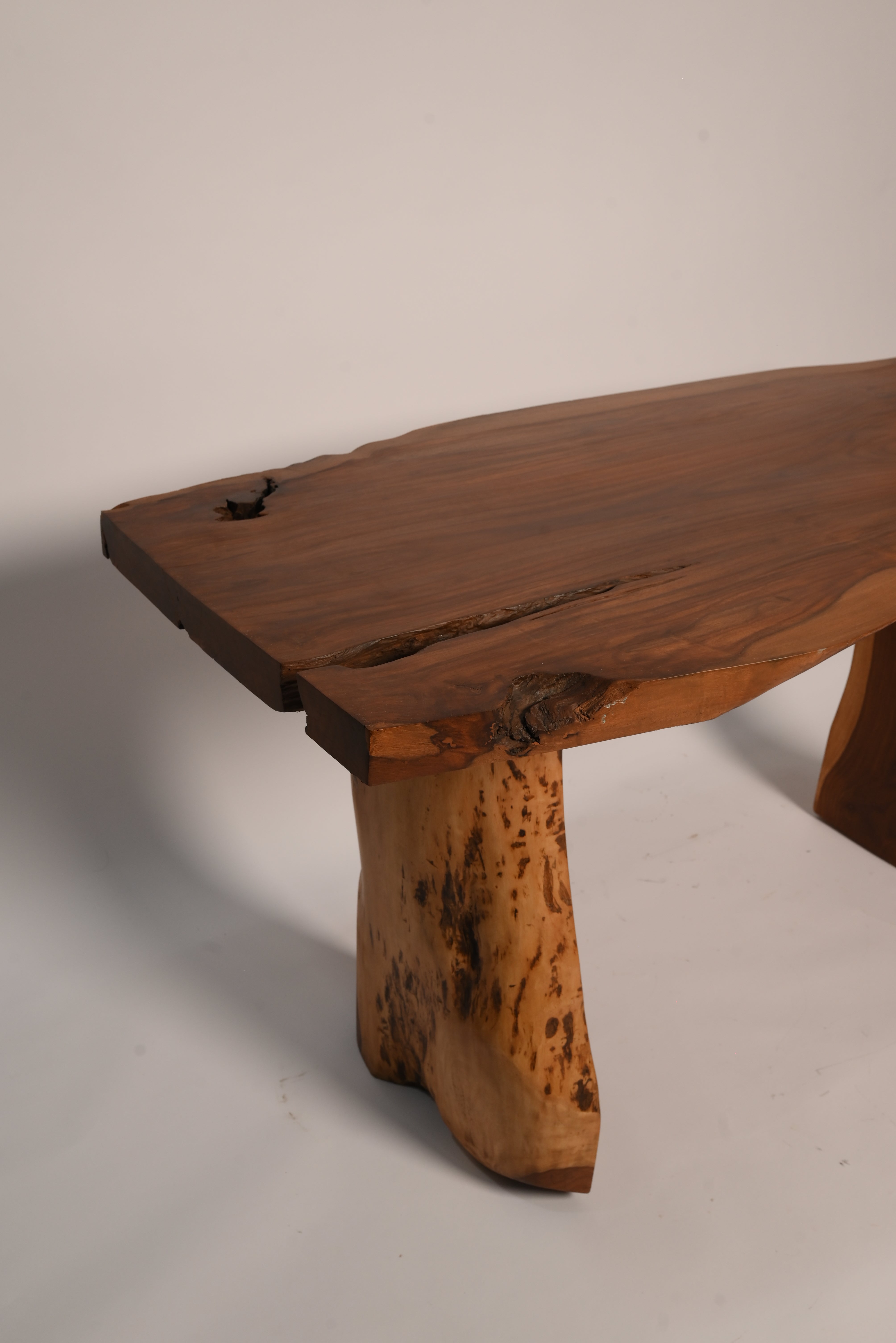 "Live edge sheesham dining table full length view"