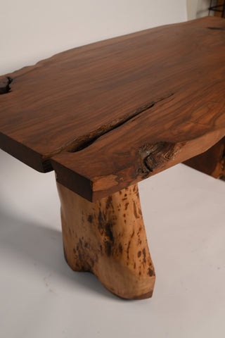 "Live edge sheesham dining table natural wood texture"
