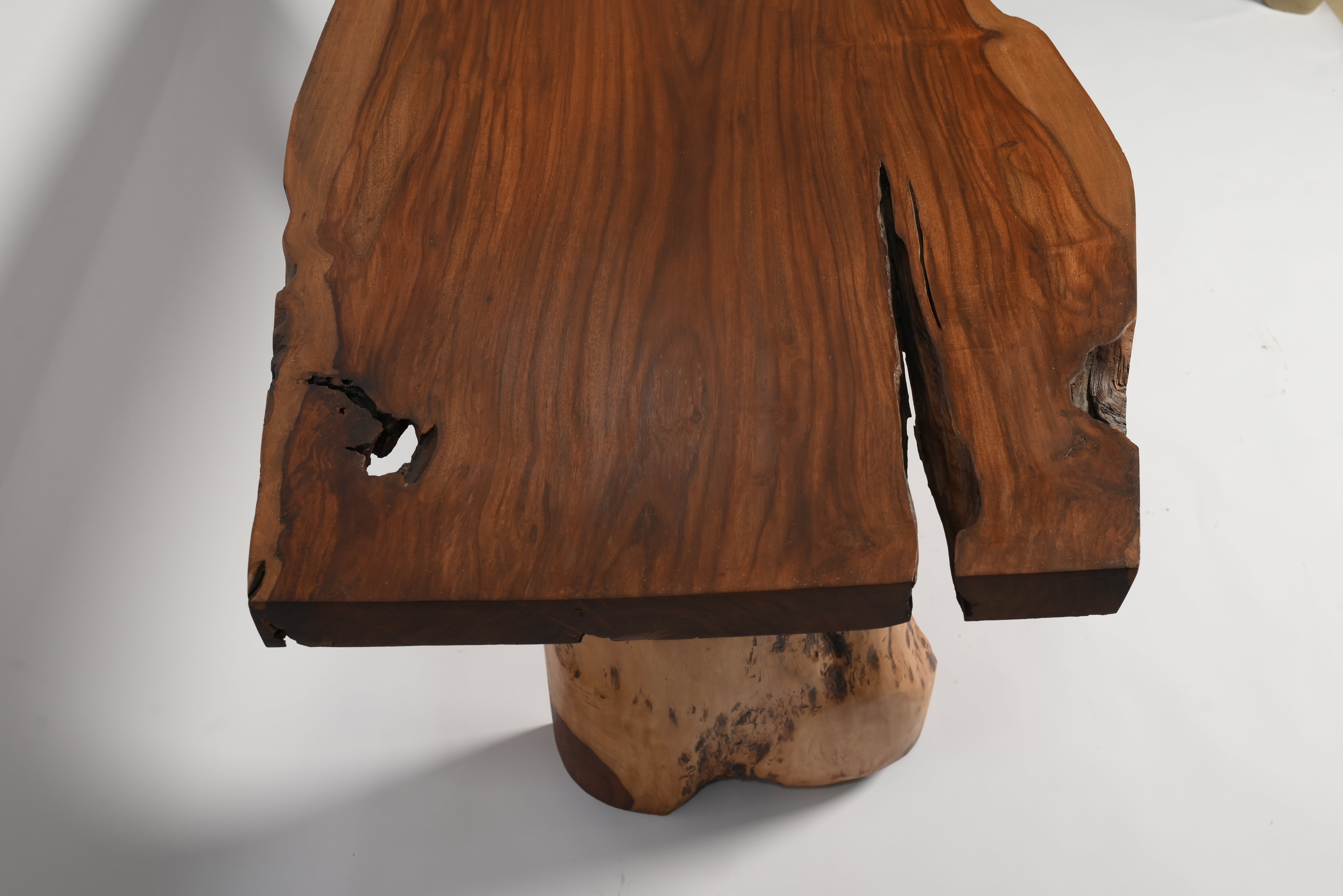"Live edge sheesham dining table side view"