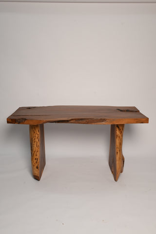 "Live edge sheesham dining table wood grain close-up"