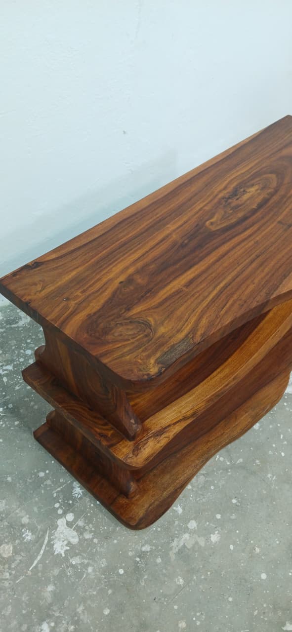 "Live edge sheesham shoe rack bench top view"
