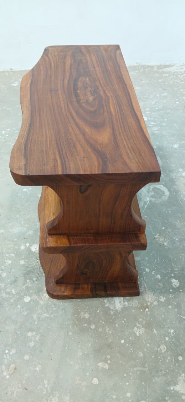 "Live edge sheesham shoe rack bench wood grain close-up"