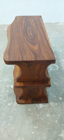 "Live edge sheesham shoe rack bench wood grain close-up"