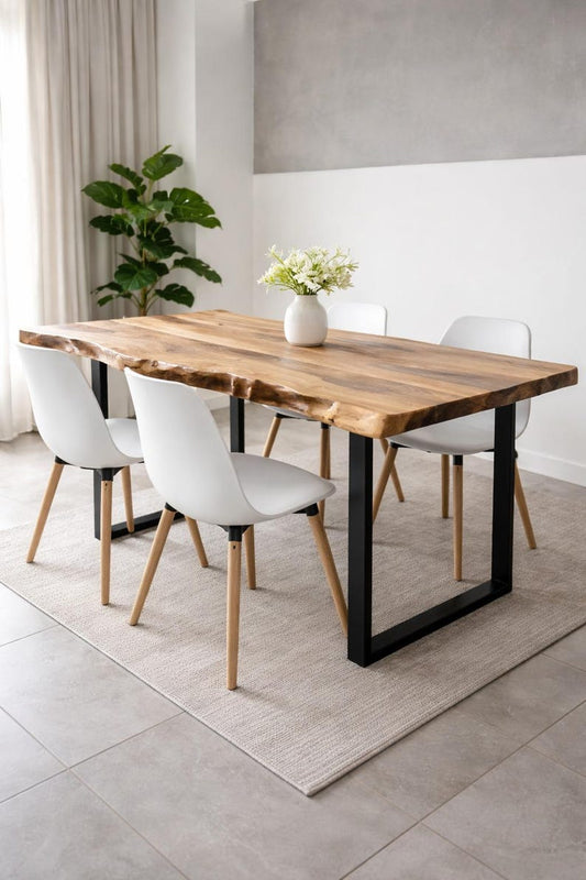 Live edge sheesham wood dining table full view