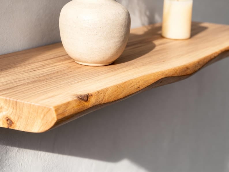 Live edge shelf close-up, matte finish
