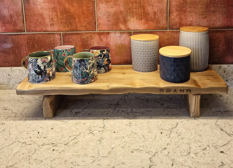 Live edge shelf riser styled with plants