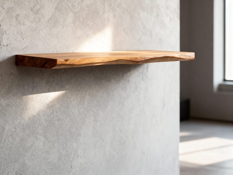 Live edge shelf styled with plants
