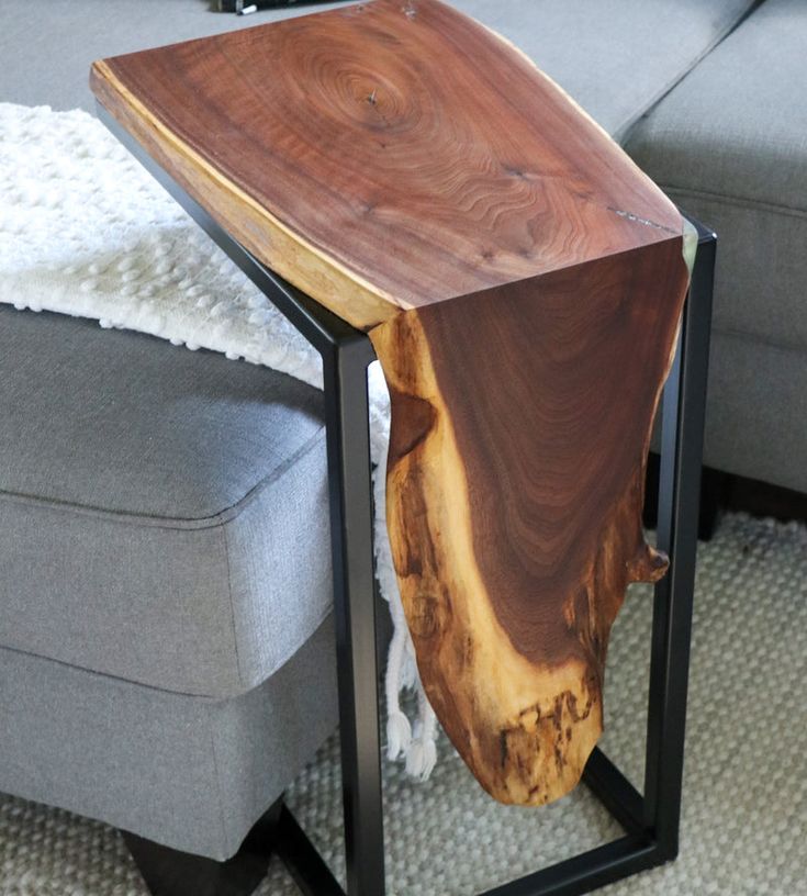 Live edge side table styled in a room setting