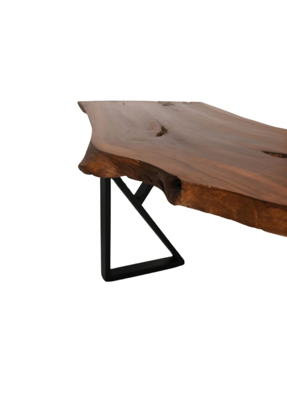 Live edge study desk, front view showing wood grain