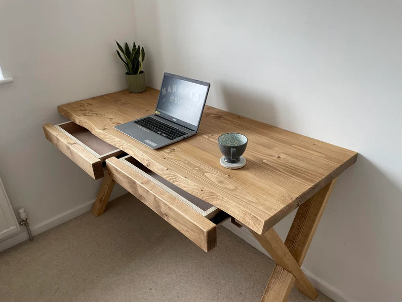 "Live edge study table in home office setting"