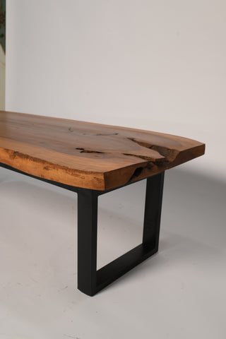 Live edge table edge detail, natural bark line