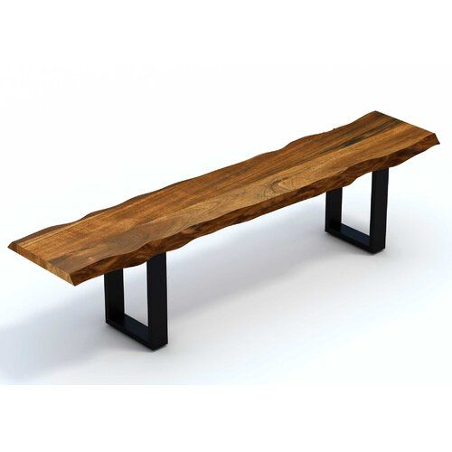 Live edge wood bench with metal frame legs