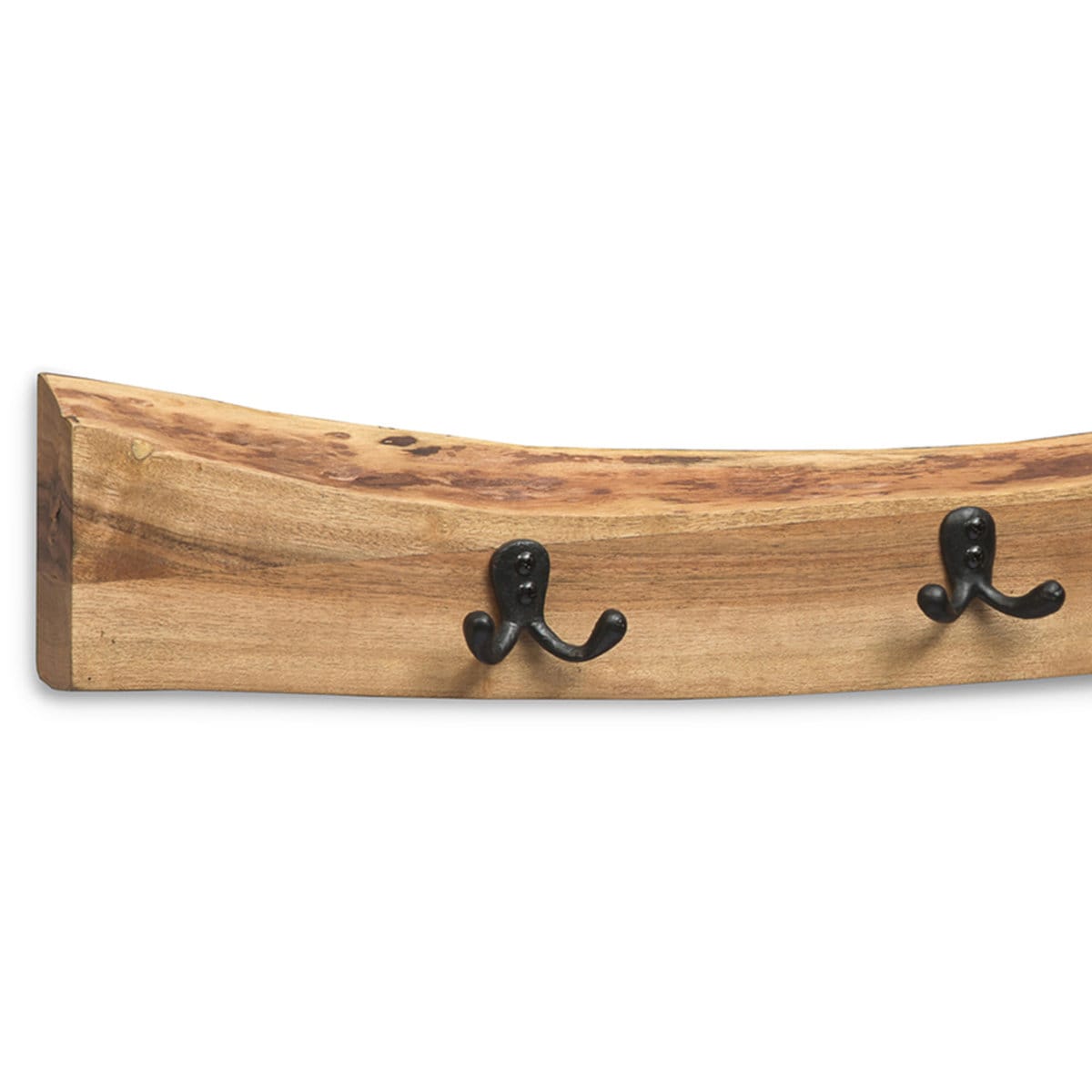Live edge wood coat hanger with hooks, full view